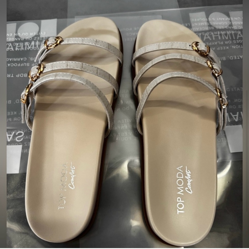 TOP Moda Cream and Gold Slide Sandals